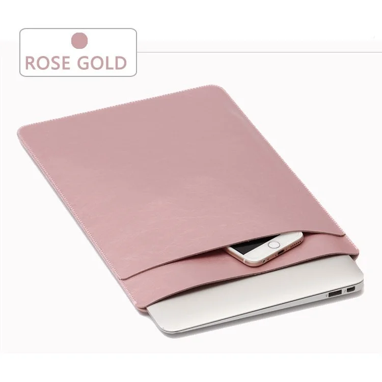 SOYAN Crazy Horse Leather Sleeve Pouch Dual-layer for 13-inch MacBook Air/Pro - Rose Gold