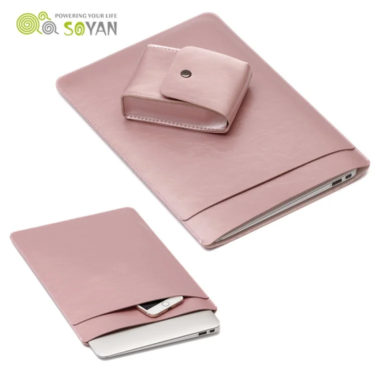 SOYAN Crazy Horse Leather Sleeve Pouch Dual-layer for 13-inch MacBook Air/Pro - Rose Gold