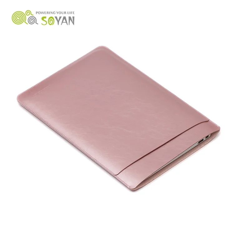 SOYAN Crazy Horse Leather Sleeve Pouch Dual-layer for 13-inch MacBook Air/Pro - Rose Gold