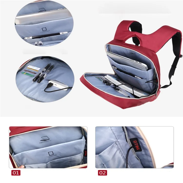 DTBG 15.6-inch Travel Waterproof Nylon Backpack Laptop Bag with USB Charging Function (D8120W)