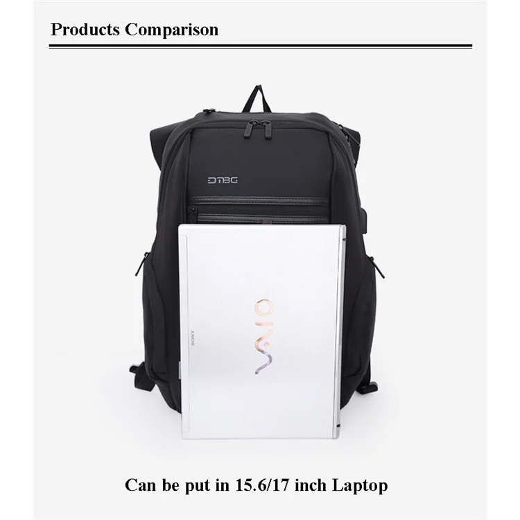 DTBG 15.6-inch Business Laptop Backpack Nylon Water-Resistant Anti-theft Rucksack with USB Port