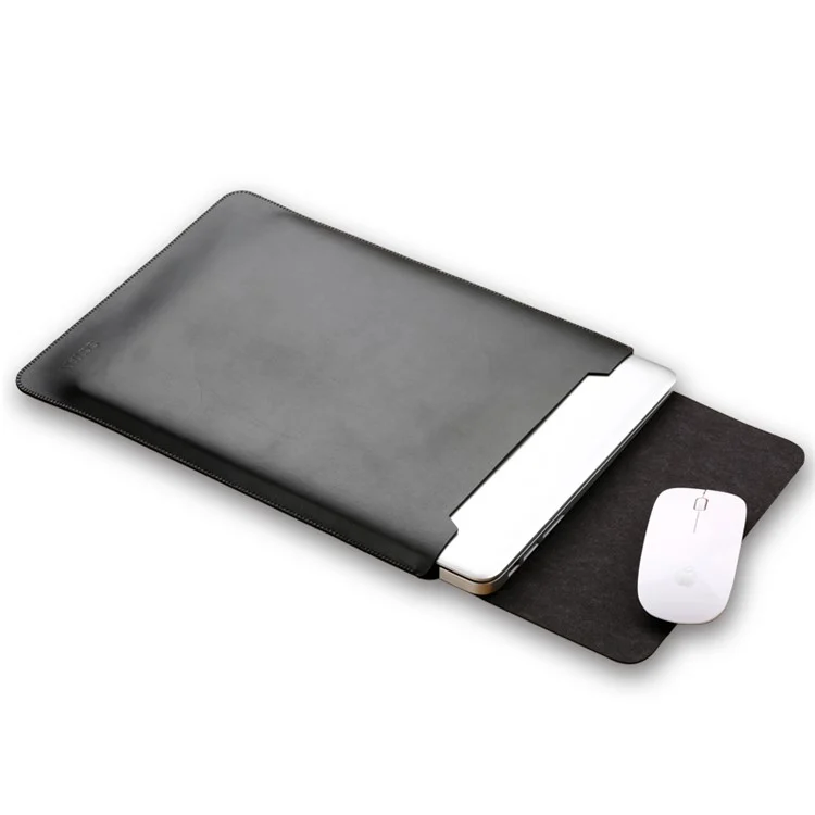 SOYAN Leather Sleeve Case Bag with Mouse Pad + Power Supply Bag + Mouse Cover + Bobbin Winder for Macbook Air 11.6-inch - Black