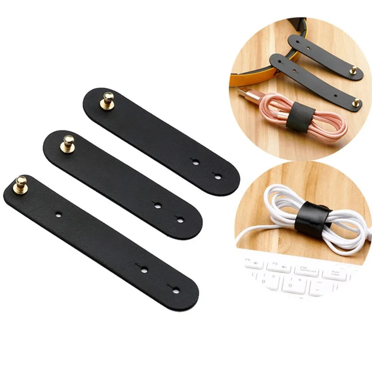 Organisateur de Câble de Bobine D'écouteur à Canone en Cuir pu Soja 3pcs / Lot - le Noir