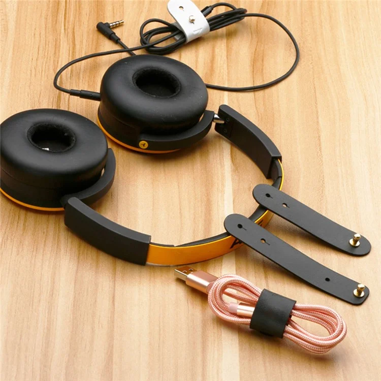 SOYAN 3PCS/Lot PU Leather Earphone Bobbin Winder Cable Organizer - Black