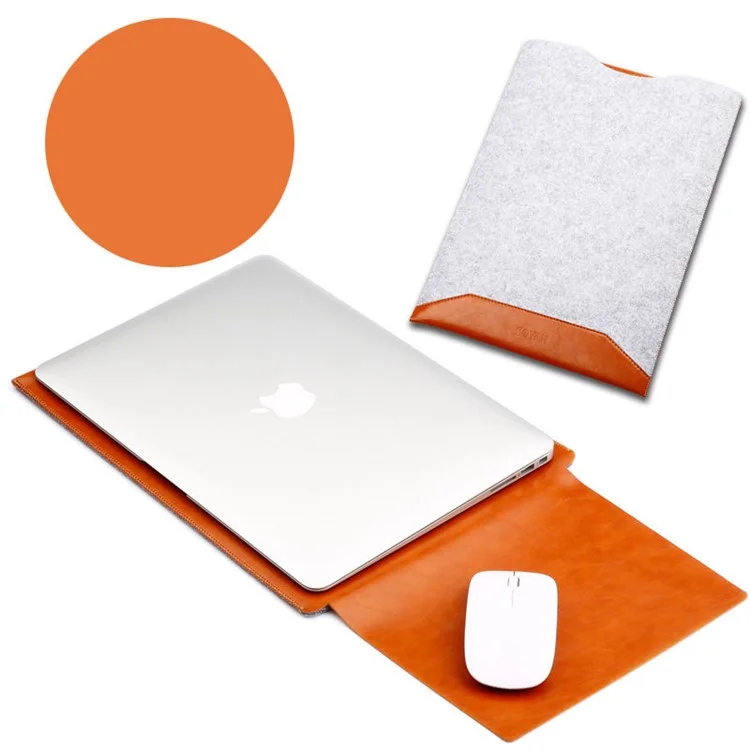 Couverture de Boîtier en Cuir en Cuir PU en Feutre Soja Avec Coussinet de Souris Pour Macbook Air 13,3 Pouces / Pro 13,3 Pouces - Brun Clair