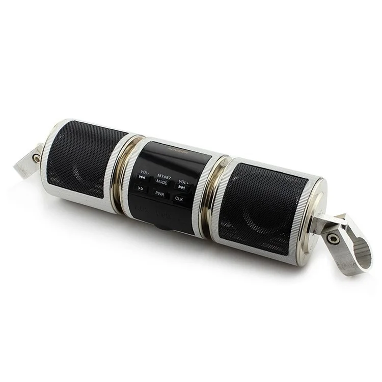Waterproof Motorcycle Bluetooth Music Player Audio System Supports USB / TF Card / AUX In / FM Radio - Silver Color