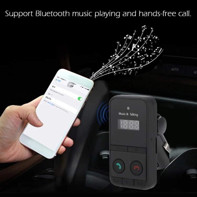 301E Bluetooth Car FM Music Transmitter with Remote Control, Supports Hands Free Talking