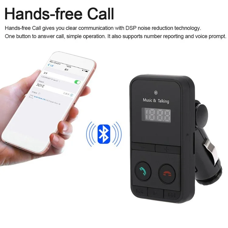 301E Bluetooth Car FM Music Transmitter with Remote Control, Supports Hands Free Talking