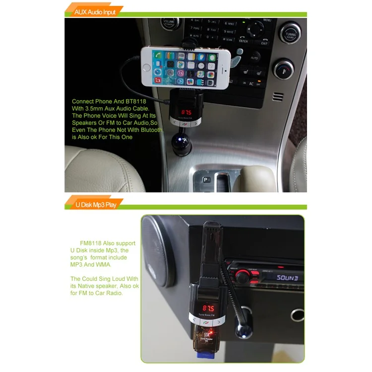Hands Free Wireless Bluetooth FM Transmitter Car Holder USB Car Charger