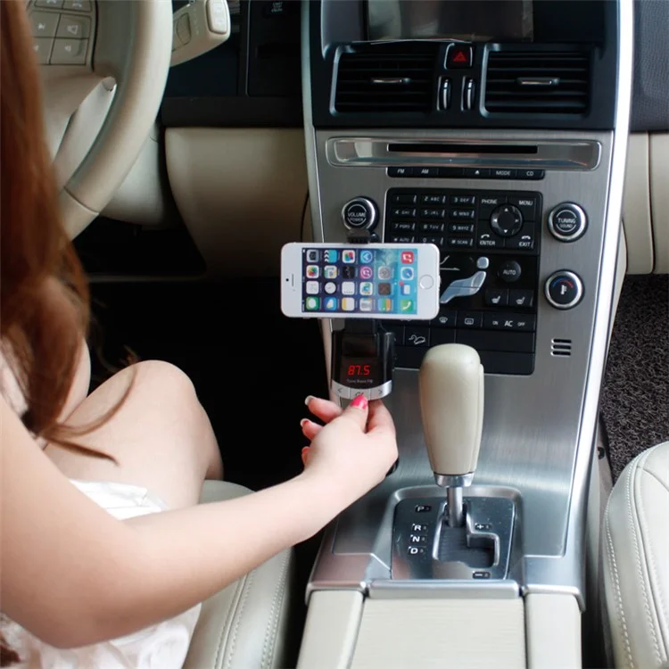 Hands Free Wireless Bluetooth FM Transmitter Car Holder USB Car Charger