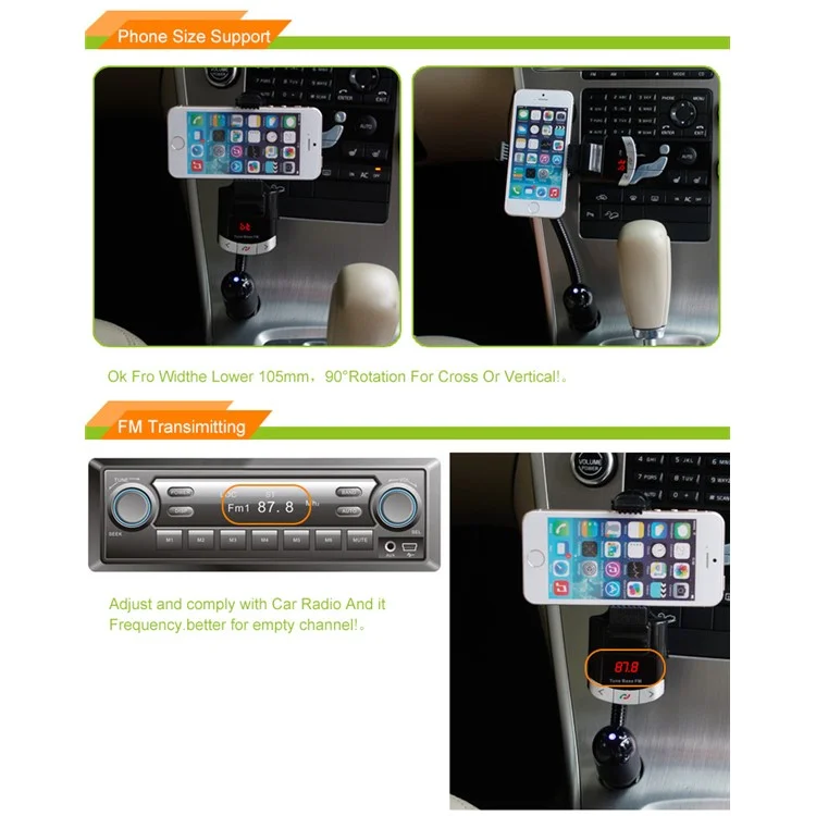 Hands Free Wireless Bluetooth FM Transmitter Car Holder USB Car Charger