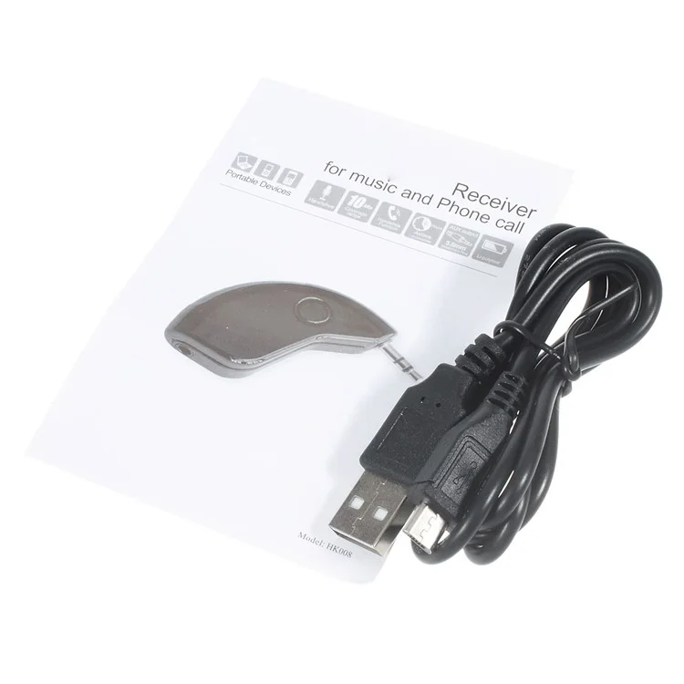 HK008 Car Bluetooth Music Receiver with 3.5mm Plug and Built-in Microphone