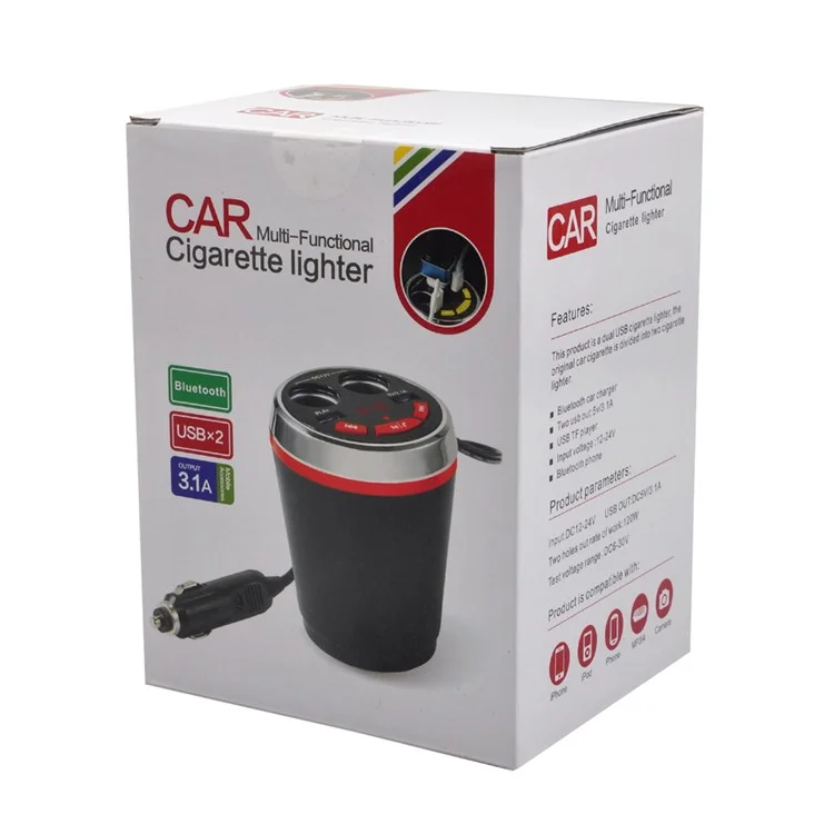 A23 Multi-functional Cigarette Lighter Bluetooth 3.0 Car FM Transmitter Dual USB Car Charger - Red