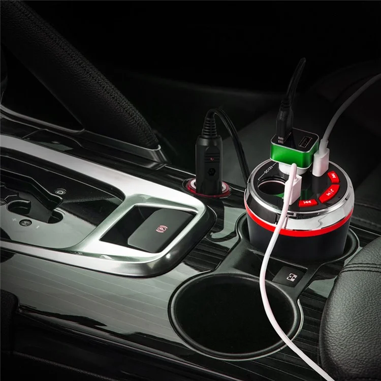 A23 Multi-functional Cigarette Lighter Bluetooth 3.0 Car FM Transmitter Dual USB Car Charger - Red
