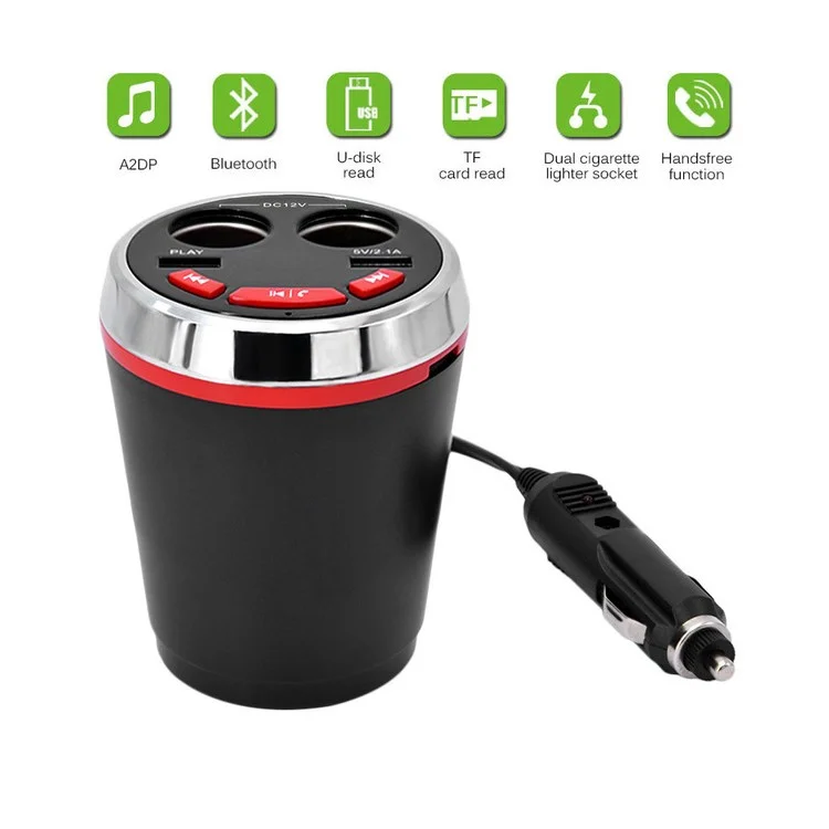 A23 Multi-functional Cigarette Lighter Bluetooth 3.0 Car FM Transmitter Dual USB Car Charger - Red