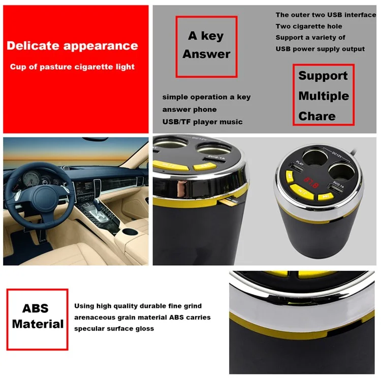 A23 Multi-functional Cigarette Lighter Bluetooth 3.0 Car FM Transmitter Dual USB Car Charger - Red