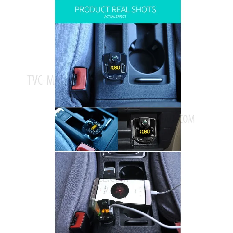 BT36 Bluetooth FM Transmitter Dual USB Port Car Charger for iPhone X, Samsung Note 8 etc. - Black