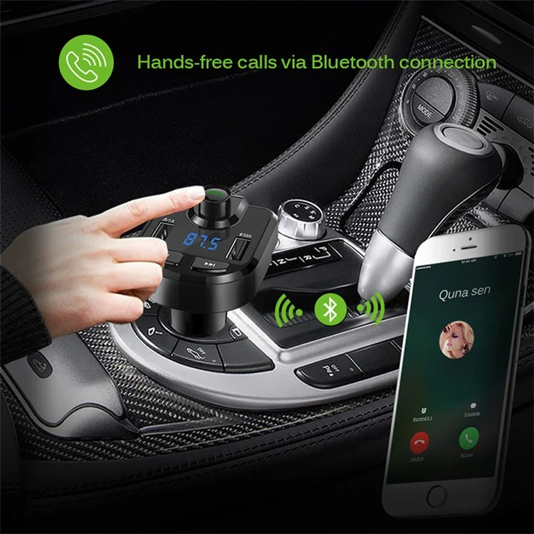BT36 Bluetooth FM Transmitter Dual USB Port Car Charger for iPhone X, Samsung Note 8 etc. - Black