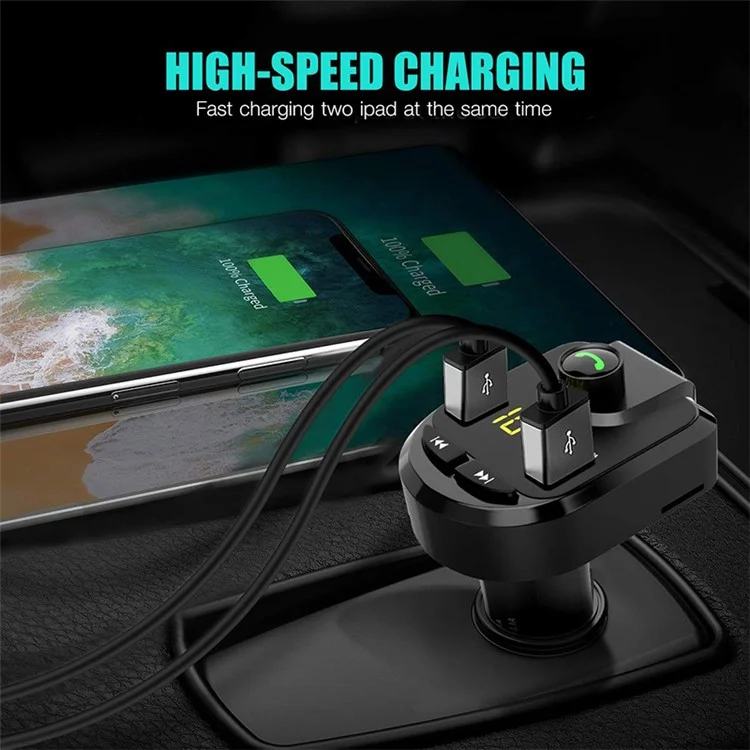 BT36 Bluetooth FM Transmitter Dual USB Port Car Charger for iPhone X, Samsung Note 8 etc. - Black