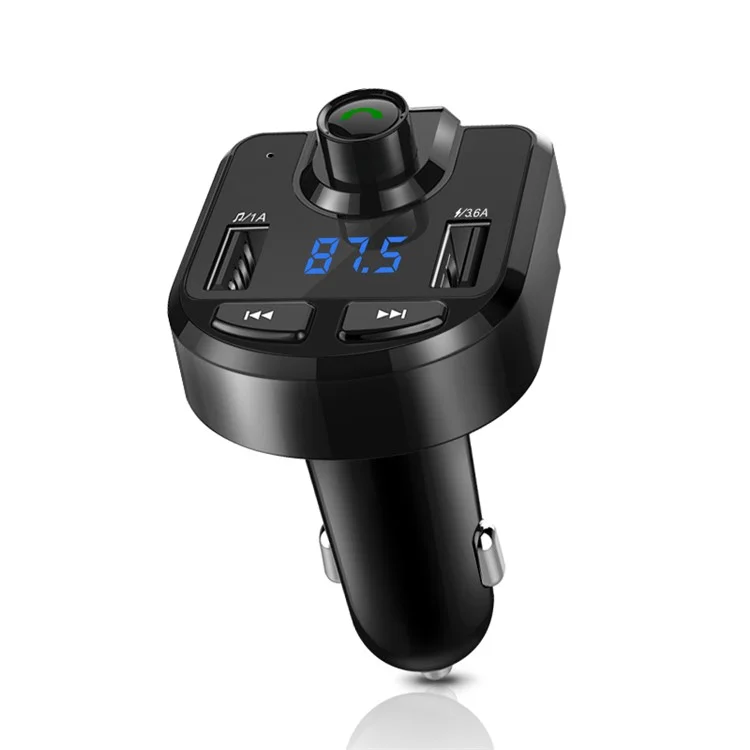 BT36 Bluetooth FM Transmitter Dual USB Port Car Charger for iPhone X, Samsung Note 8 etc. - Black