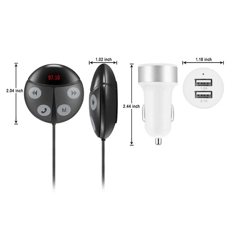 T851 12-24V Wireless Bluetooth FM Transmitter MP3 Player USB Charger Car Kit - Black