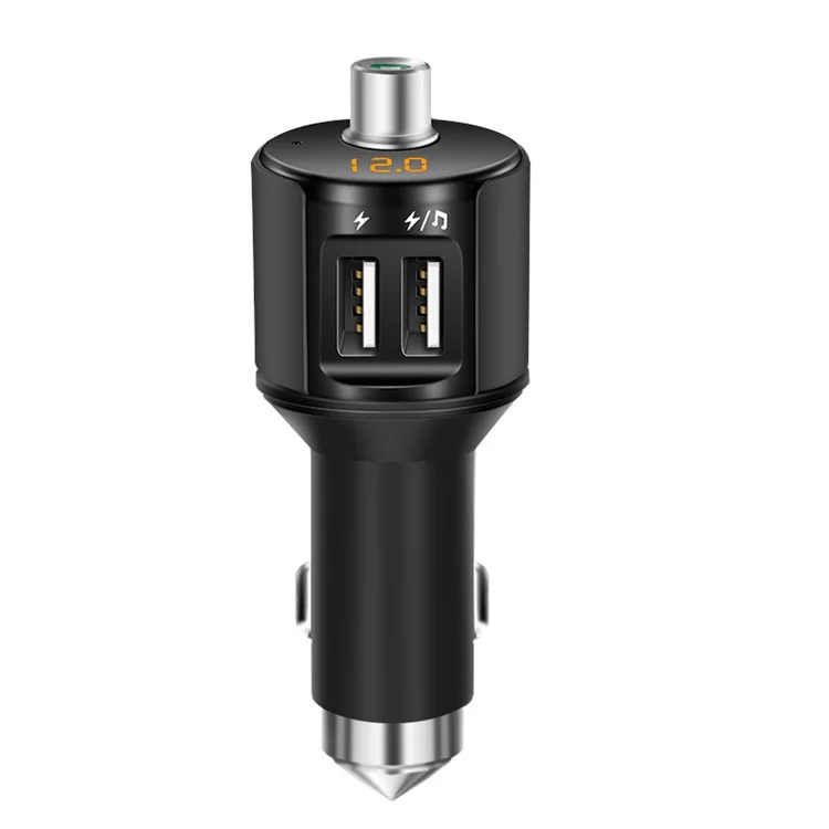 Bluetooth Car MP3 Hands-free FM Transmitter + Dual USB Car Charger Support U Disk Play - Black