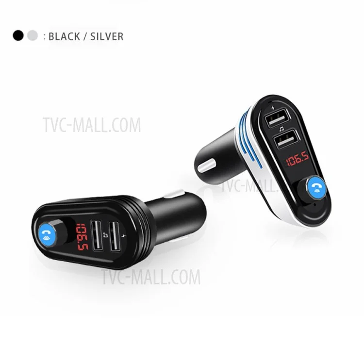 AP02 Wireless Bluetooth Hands Free Car Kit MP3 Player FM Transmitter Dual USB Car Charger - Silver Color