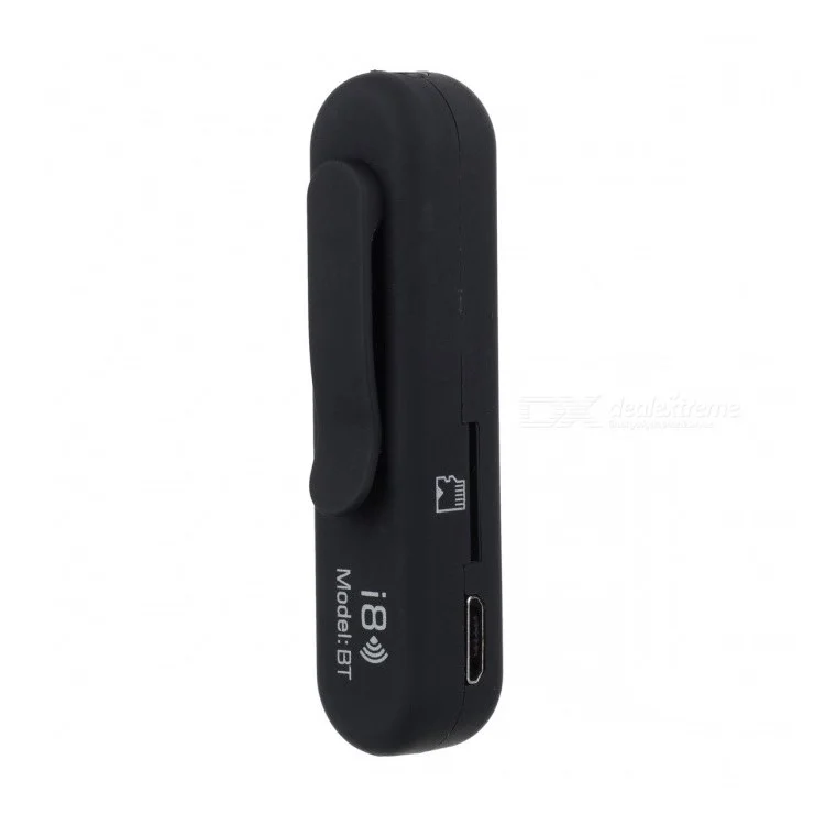 i8 Clip-on 3.5mm Bluetooth Audio Music Adapter Receiver with Mic Supports TF Card - Black