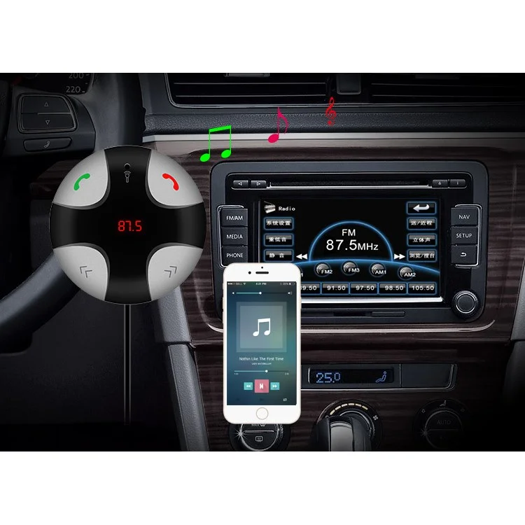 Car Bluetooth Hands-free MP3 Music Player USB Car Charger with FM Transmitter
