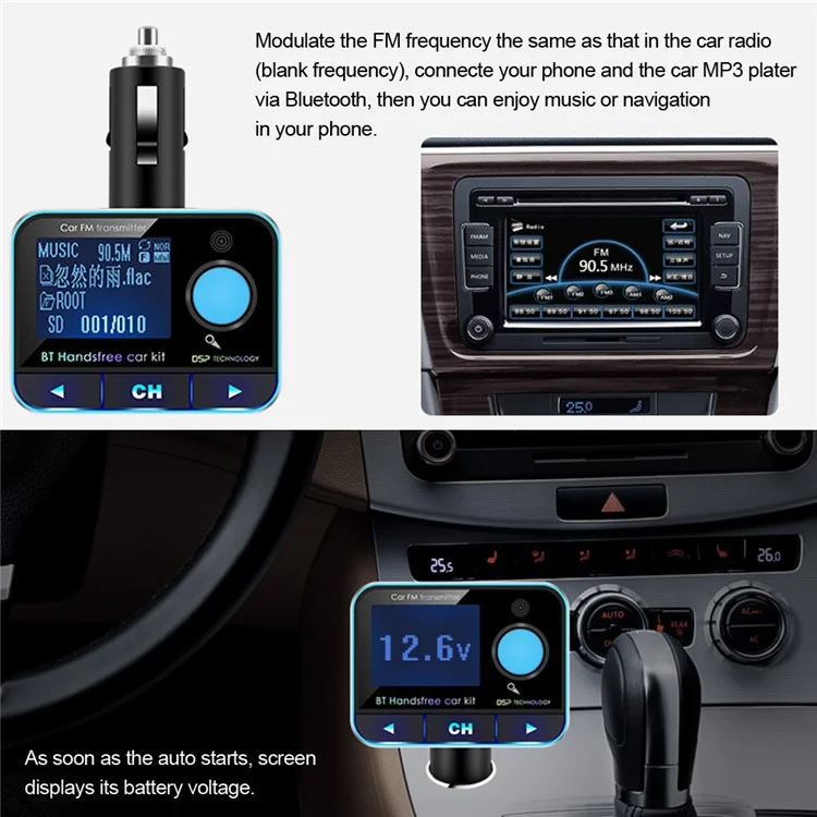 BT008 Bluetooth FM Transmitter Dual USB Car Charger Wireless Car Kit Support TF Card/Aux-in