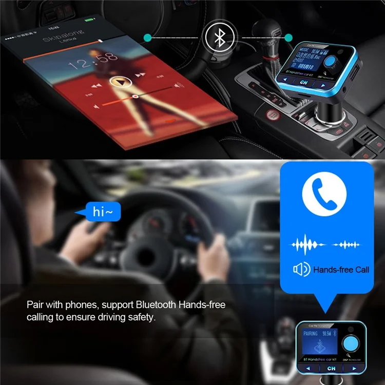 BT008 Bluetooth FM Transmitter Dual USB Car Charger Wireless Car Kit Support TF Card/Aux-in