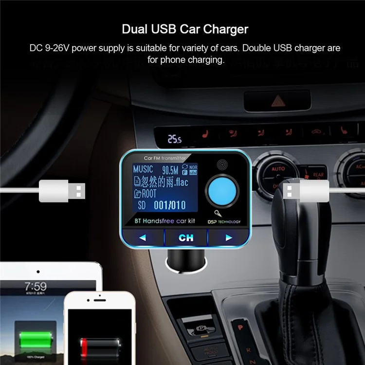 BT008 Bluetooth FM Transmitter Dual USB Car Charger Wireless Car Kit Support TF Card/Aux-in