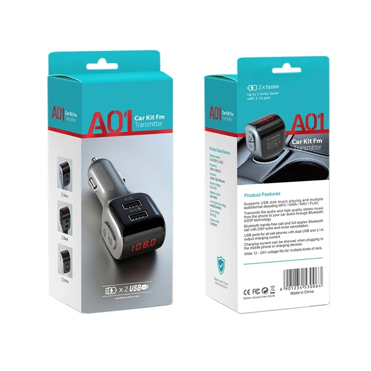 Dual USB Handsfree Car FM Transmitter Bluetooth-compatible 5.0 Wireless U Disk MP3 Player