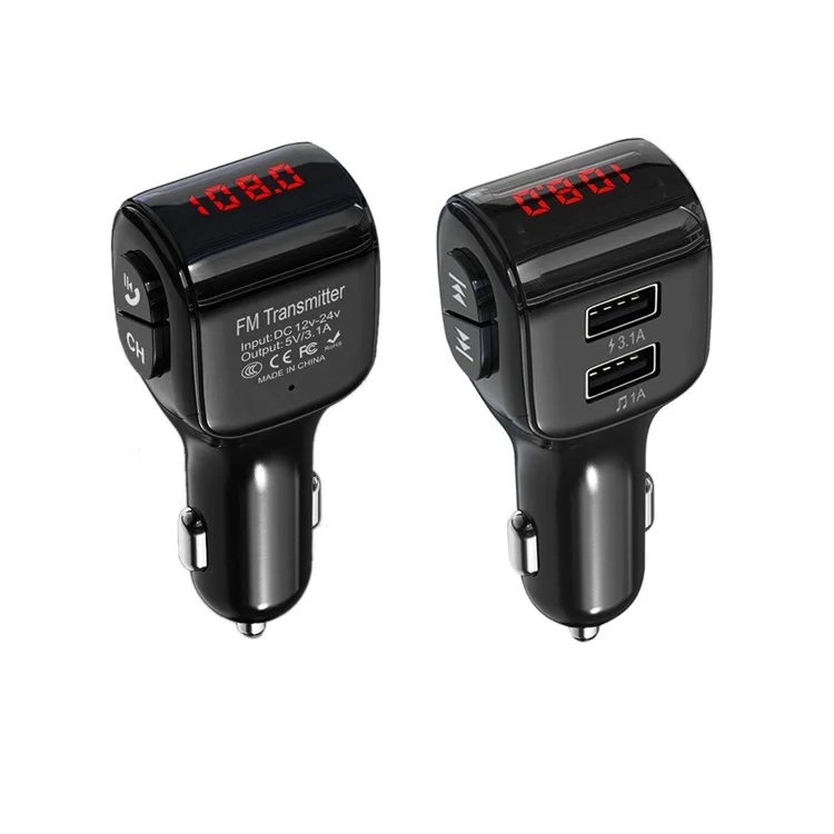 Dual USB Handsfree Car FM Transmitter Bluetooth 5.0 Wireless U Disk MP3 Player