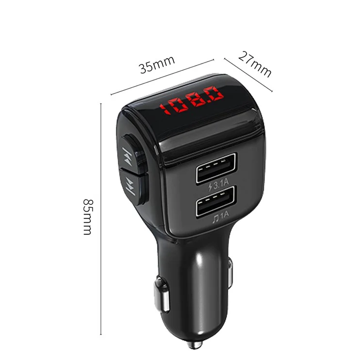 Dual USB Handsfree Car FM Transmitter Bluetooth 5.0 Wireless U Disk MP3 Player