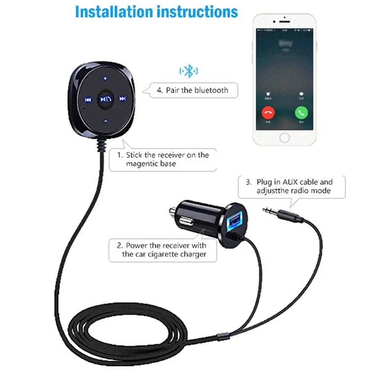 BC20 Bluetooth Car Kit  Bluetooth Car Receiver3.5mm Audio Receiver Car Handsfree MP3