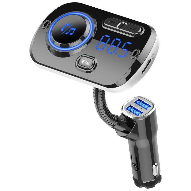 Bluetooth Car MP3 Player FM Transmitter Fast Charge Dual USB Breathing Atmosphere Light - Black