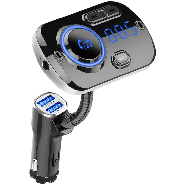 Bluetooth Car Player FM Transmisor FM Cargo Rápido Dual USB Ambiente de Respiración Luz - Negro