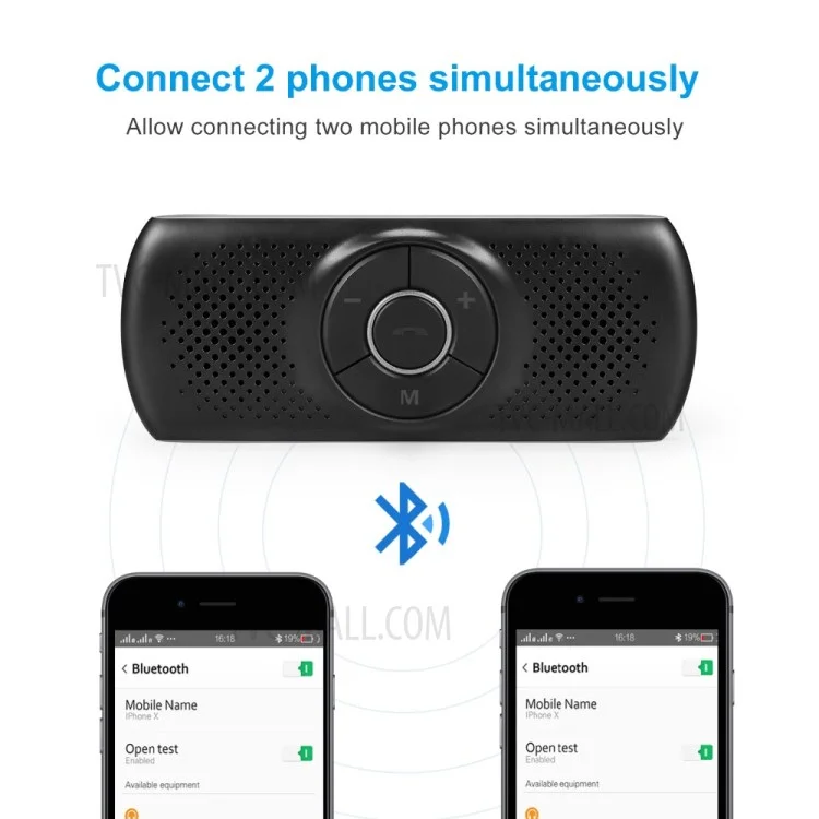T826 Handsfree Speaker MP3 Music Bluetooth-compatible Player Wireless Car Kit Bluetooth-compatible 4.2 EDR Support TF Connect 2 Phones - Black/Silver