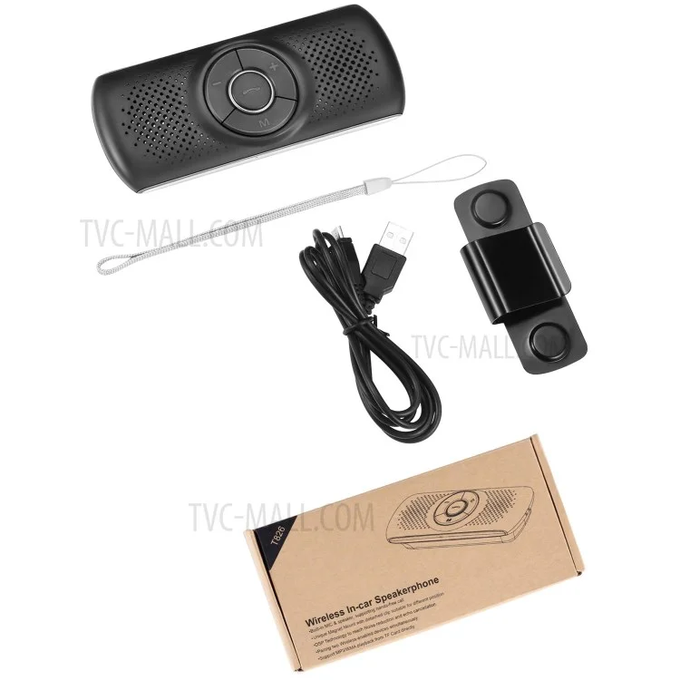 T826 Handsfree Speaker MP3 Music Bluetooth-compatible Player Wireless Car Kit Bluetooth-compatible 4.2 EDR Support TF Connect 2 Phones - Black/Silver