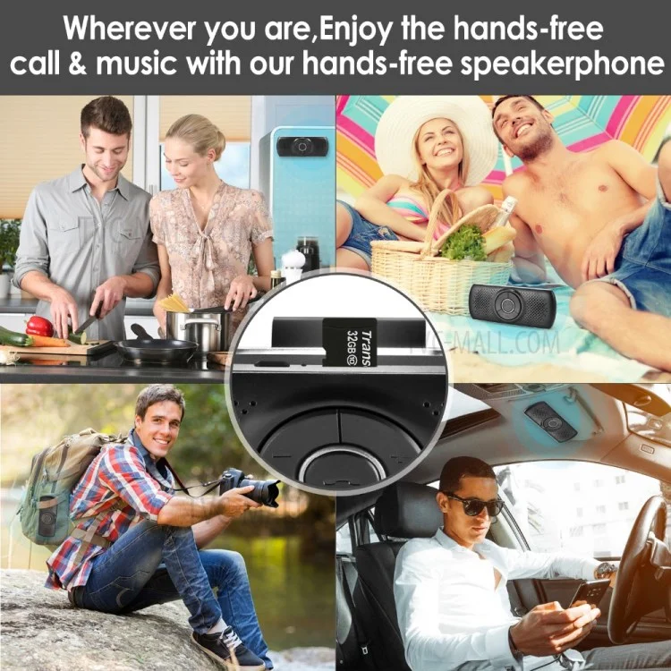 T826 Handsfree Speaker MP3 Music Bluetooth-compatible Player Wireless Car Kit Bluetooth-compatible 4.2 EDR Support TF Connect 2 Phones - Black/Silver