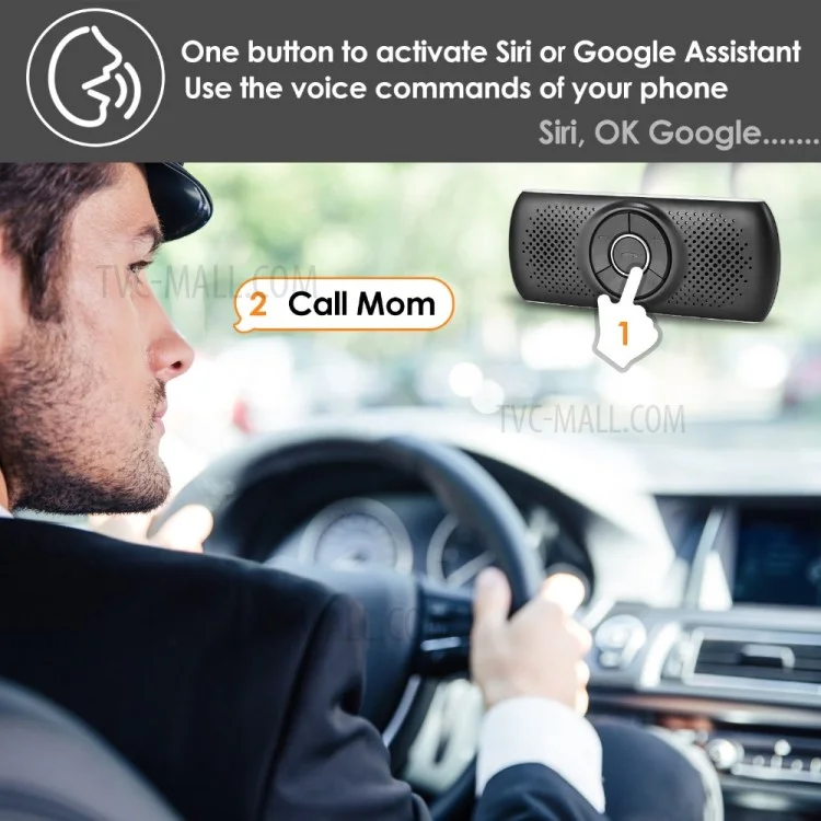 T826 Handsfree Speaker MP3 Music Bluetooth-compatible Player Wireless Car Kit Bluetooth-compatible 4.2 EDR Support TF Connect 2 Phones - Black/Silver