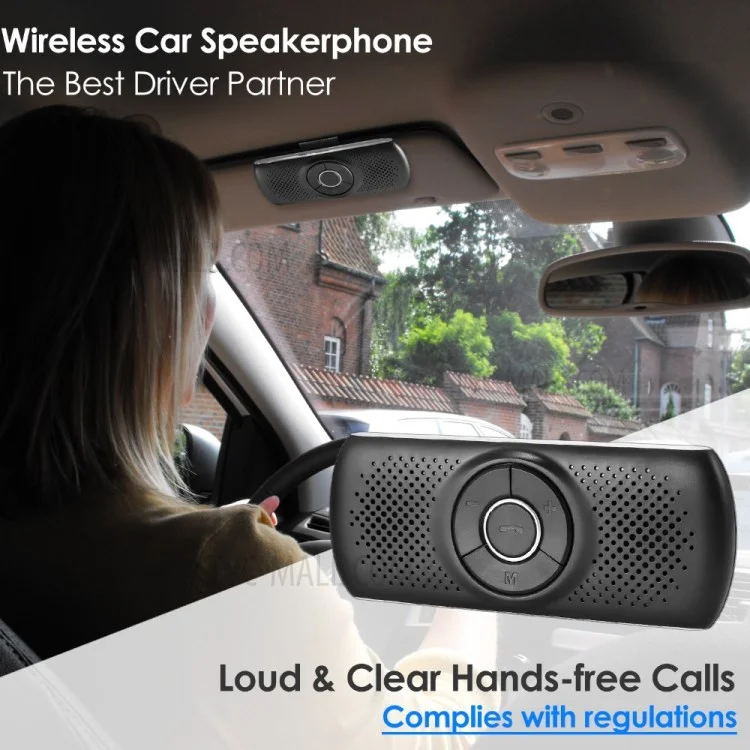 T826 Handsfree Speaker MP3 Music Bluetooth Player Wireless Car Kit Bluetooth 4.2 EDR Support TF Connect 2 Phones - Black/Silver