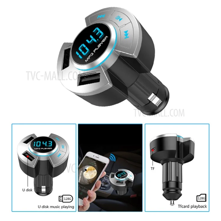 Multifonction Car Bluetooth MP3 Lecteur Double Chargeur de Voiture USB Prise en Charge de la Carte TF / u Disque