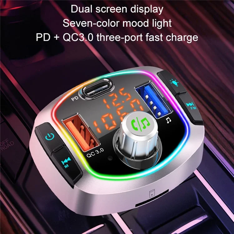 Multifunction Bluetooth Voiture Emetteur FM Lecteur MP3 PD + QC3.0 Chargeur De Voiture