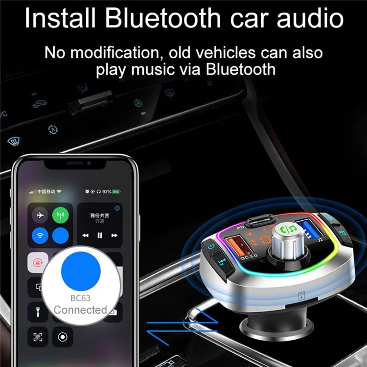 Multifunction Bluetooth-compatible Car FM Transmitter MP3 Player PD+QC3.0 Car Charger