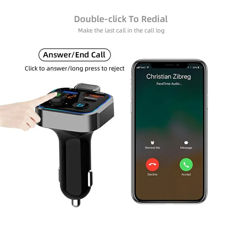 BT23 Dual USB Digital Display Car Bluetooth MP3 Music Player FM Transmitter QC3.0 PD 20W Fast Charging Phone Charger