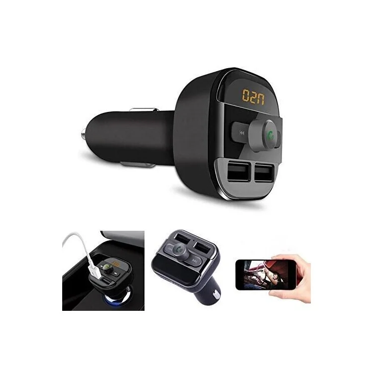 BT20 Bluetooth Car Hands-free FM Transmitter + Dual USB Car Charger MP3 Player Support TF Card - Black