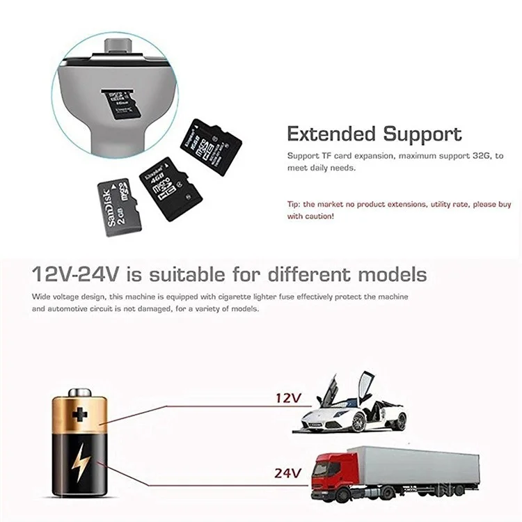 BT20 Bluetooth Car Hands-free FM Transmitter + Dual USB Car Charger MP3 Player Support TF Card - Black