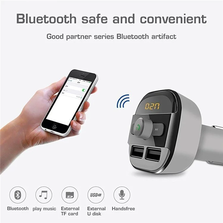 BT20 Bluetooth Car Hands-free FM Transmitter + Dual USB Car Charger MP3 Player Support TF Card - Black